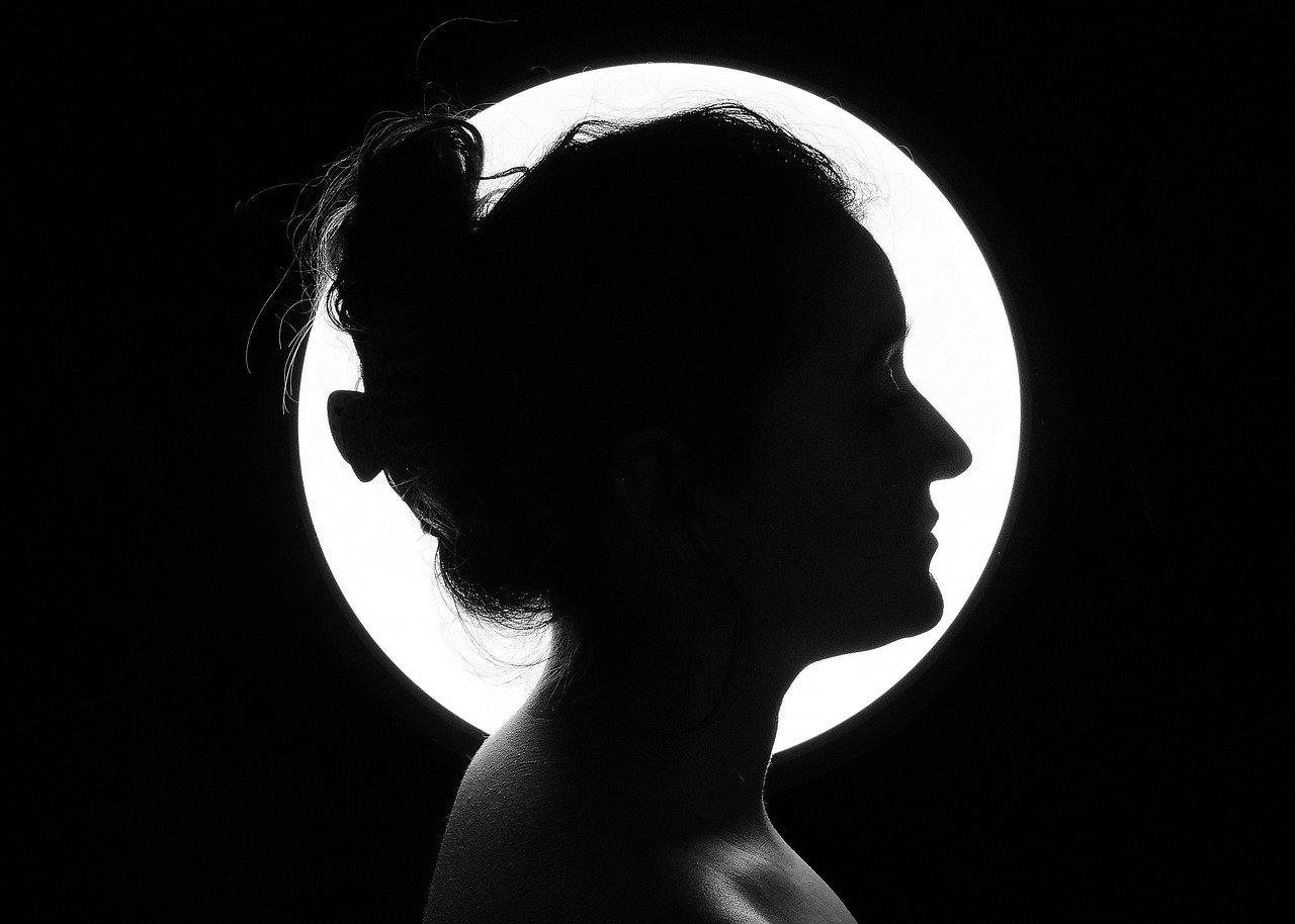 woman, head, portrait, backlighting, face, female, hairstyle, model